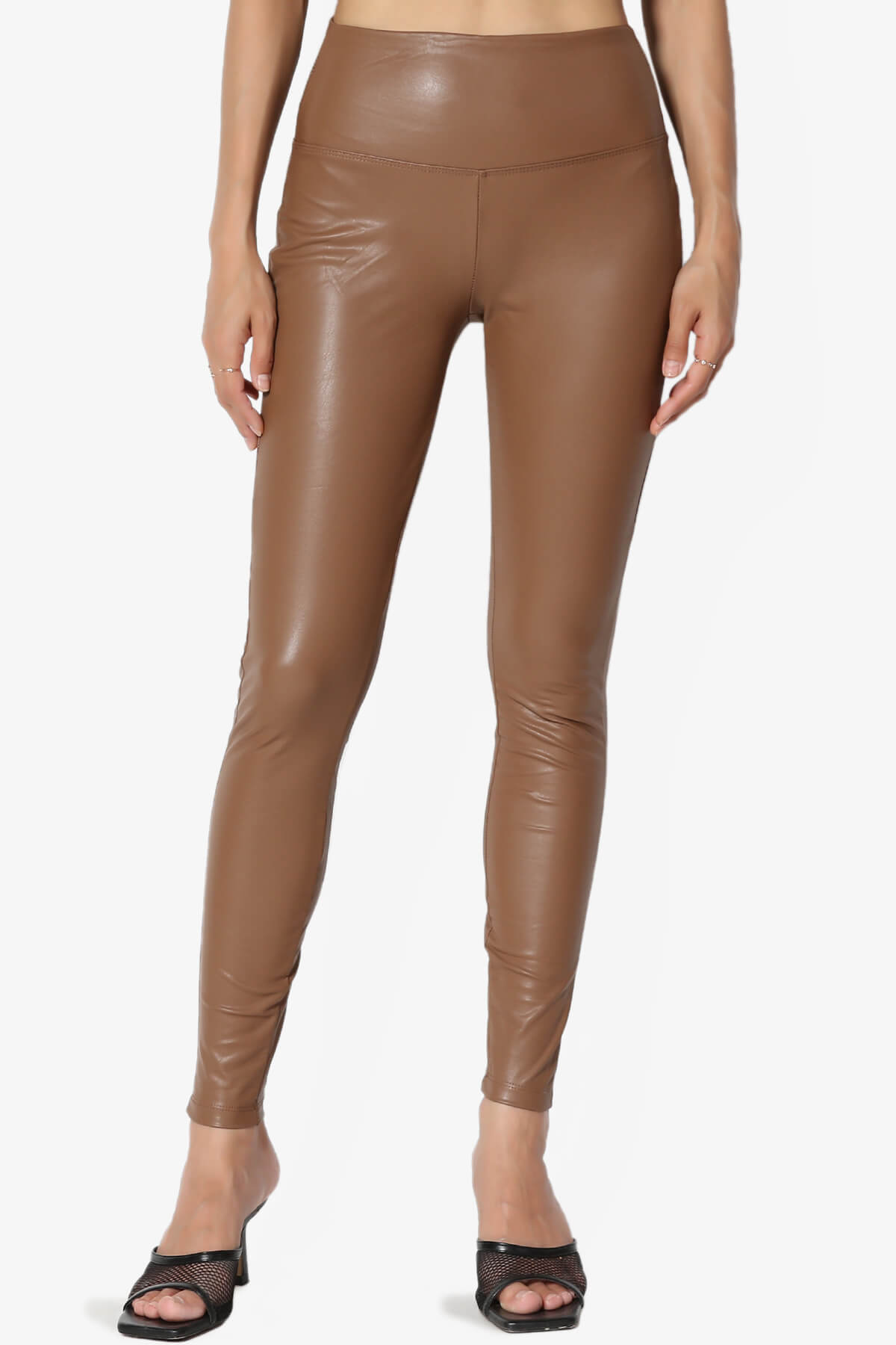 Themogan Sexy Stretchy Faux Leather Wide Waistband High Rise Leggings